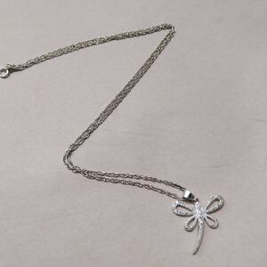 Sterling Silver Dragonfly  Diamonts Pendant Necklace